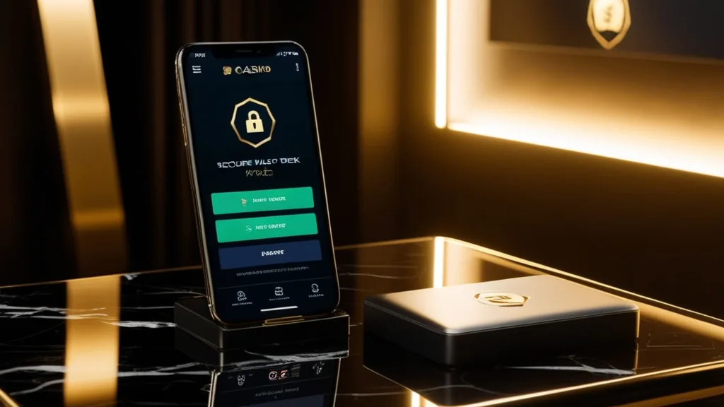 Schermata dell'app con sicurezza, pagamenti e supporto in stile casinò