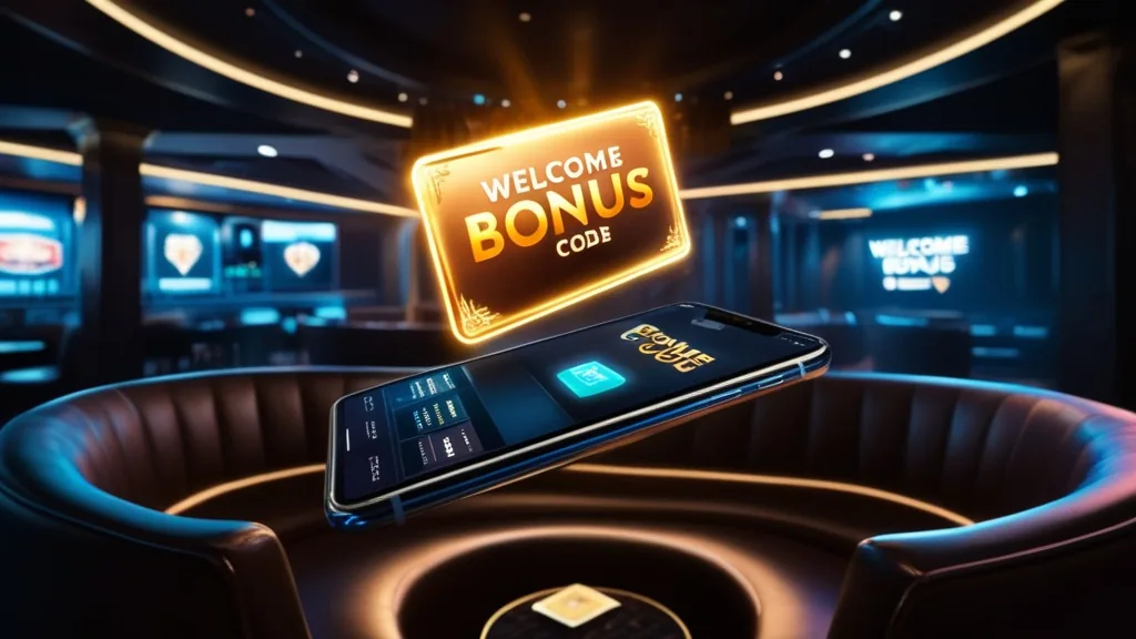 Bonus e codice promozionale mostrati su uno smartphone in un casinò moderno e scuro