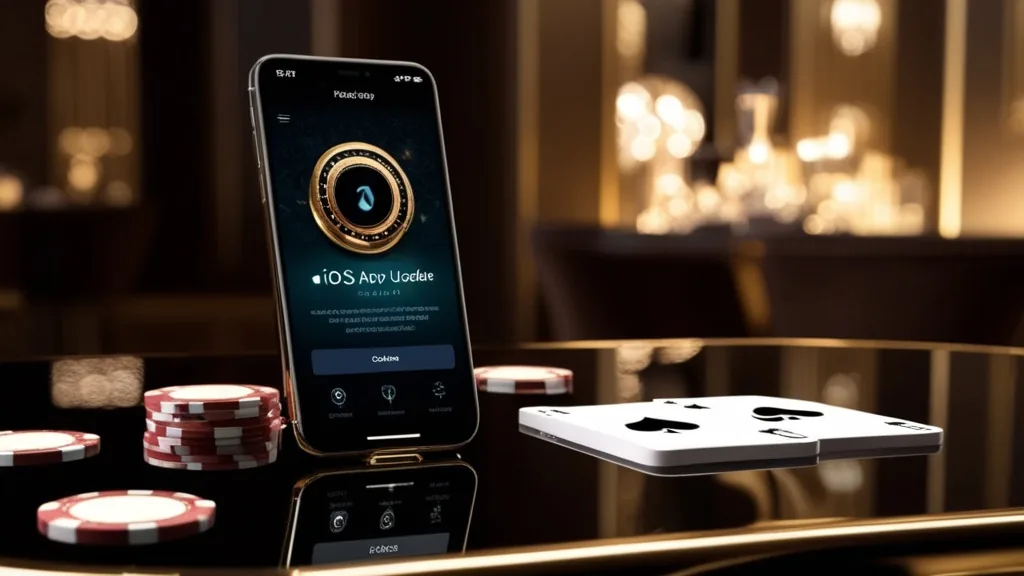 iPhone con schermata di aggiornamento dell'app in ambiente casinò scuro